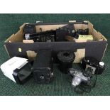 Three boxes of assorted cameras,