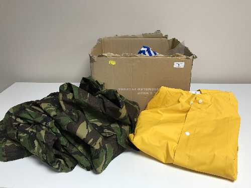 A box of DP clothing and water proof jackets