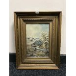 A gilt framed oil - mountain scene signed H.