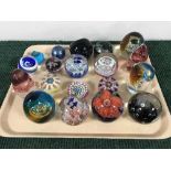 A tray of nineteen assorted glass paperweights - Caithness etc