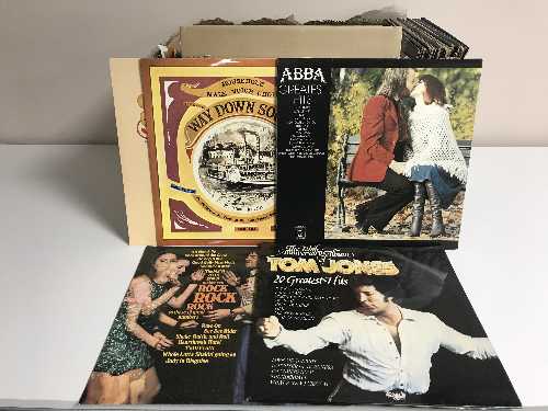 A box of lps, 78's and 45's - Tom Jones, Elvis Presley,