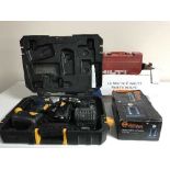 A box of cased Mcallister drill, Hilti Te12S drill, solar lights,