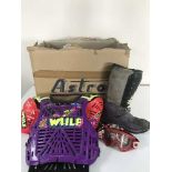 A box of Wulf motor cross chest protector,
