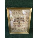 A gilt framed Regency sampler - The Dedication of the Temple by Elizabeth Nixon dated 1814