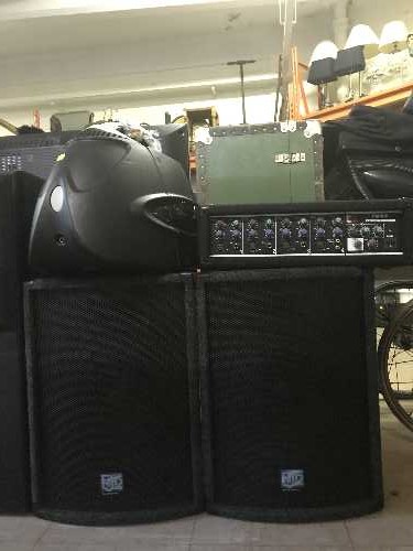 A pair of NJD sound system speakers together with a T-mix Pm 400 four channel power mixer and DJ - Image 2 of 2