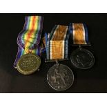 Two WW I medals on supsension ribbons arwarded to 7901 SPR T S Stafford R E,
