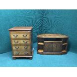 A Strongbow furniture inlaid yewwood tv stand together with an inlaid yewwood audio cabinet