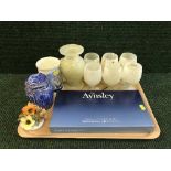 A tray of marble vase and set of six goblets, Hammersley china tankard, boxed caddy,