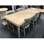 A Victorian style painted pine farmhouse table and four chairs