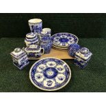 A tray of Ringtons blue and white including vases, ginger jars,