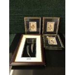 Three Iranian plaques, together with a jambiya in display case, all parts framed.