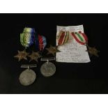 A WW II group of medals on suspension ribbons including The Stars of Africa And Italy awaded to
