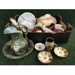 Four boxes of miscellaneous pottery and china including jug and basins, ornaments,