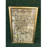 A gilt framed Regency alphabet sampler dated 1813,