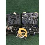 A boxed Challenge tool kit together with a cased drill ,