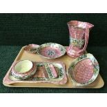 A tray of seven pieces of Maling including Peony rose jug, shallow dish and bowl,