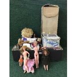 A box of mid twentieth century plastic dolls, doll clothing and accessories,