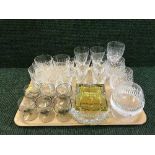 A tray of crystal glass, brandy glasses,