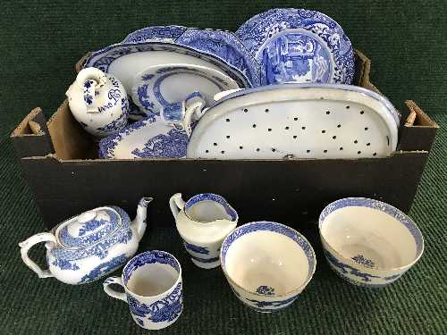 Two boxes of late nineteenth and early twentieth century blue and white china,