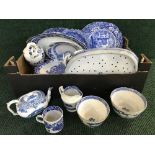 Two boxes of late nineteenth and early twentieth century blue and white china,