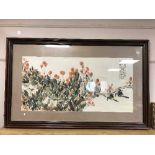 Chinese school : Watercolour depicting birds on a branch, signed.