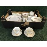 Two boxes of dinner ware and tea china, including Churchill table ware,