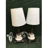 A pair of continental marble ormolu mounted column table lamps (2)