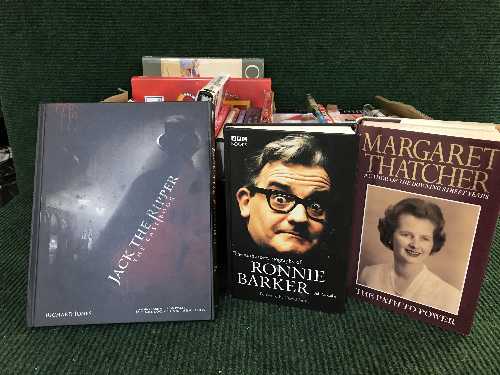 Three boxes of books and cds, biographies,