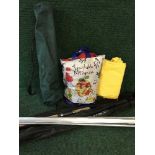 Two spinning rods together with a rod stand, folding chair and Fishing Jacket,