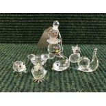 Five miniature Swarovski crystal animals - Tortoise, Pig, Cat,