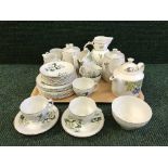 A tray of English pottery tea service, bone china jug, Ringtons floral trellis teapot,