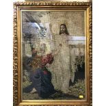 A gilt framed needlework panel - Jesus in the garden of Gethsemane