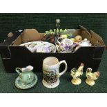 Two boxes of china including trinket dishes, china bells, egg cups, Portmerion,