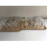 Two trays of lead crystal drinking glasses