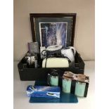 A Beldray steam mop and a box of filter jug, toaster,