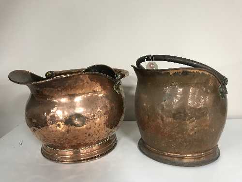 Two antique copper coal buckets