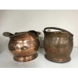 Two antique copper coal buckets