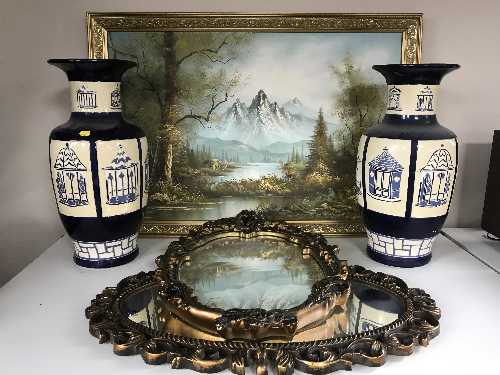 A pair of large blue glazed vases,