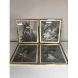 Four gilt framed antiquarian framed prints signed in pencil - figures in 19th century dress