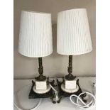 A pair of continental marble ormolu mounted column table lamps (2)