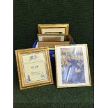 A box of gilt framed prints