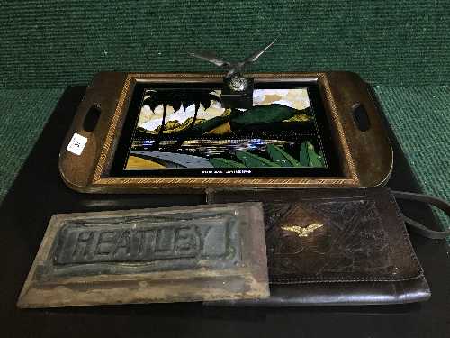 A Brazilian butterfly tray, an Edwardian copper nameplate,