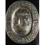A superb quality oval Victorian silver plaque depicting a scene from mythology,