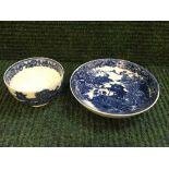 A late eighteenth century Caughley china blue and white tea bowl and saucer, saucer diameter 12 cm.