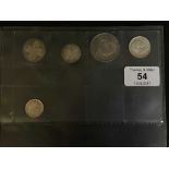 Georgian coins to include: George II shilling and sixpence 1758, George III half crown 1817,