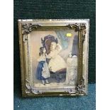 A gilt framed print - girls in Victorian dress
