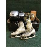 Two boxes of Delonghi coffee maker, kitchen storage jars, vintage style telephone,