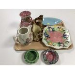 A tray of lustre ware, Maling dishes, Maling plates,