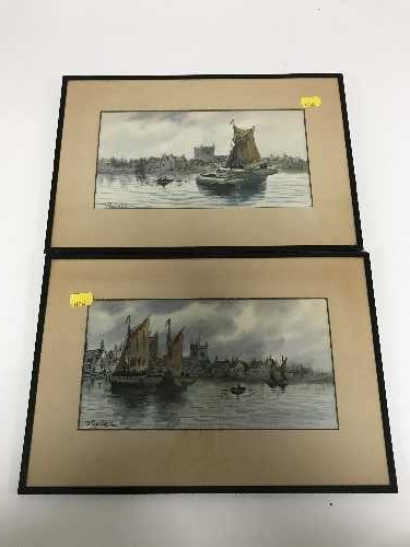 Two 20th century school watercolours depicting boats signed J Russell