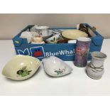 A box of china plates, dishes, ginger jars, bowls,